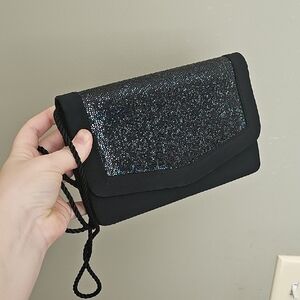 Black Glitter Flap Crossbody Clutch